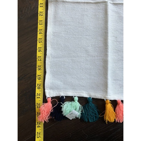 Lot of 2 TASSEL WHITE LINEN MINT CORAL ORANGE TEAL KITCHEN Tea TOWEL NWT - Picture 4 of 6